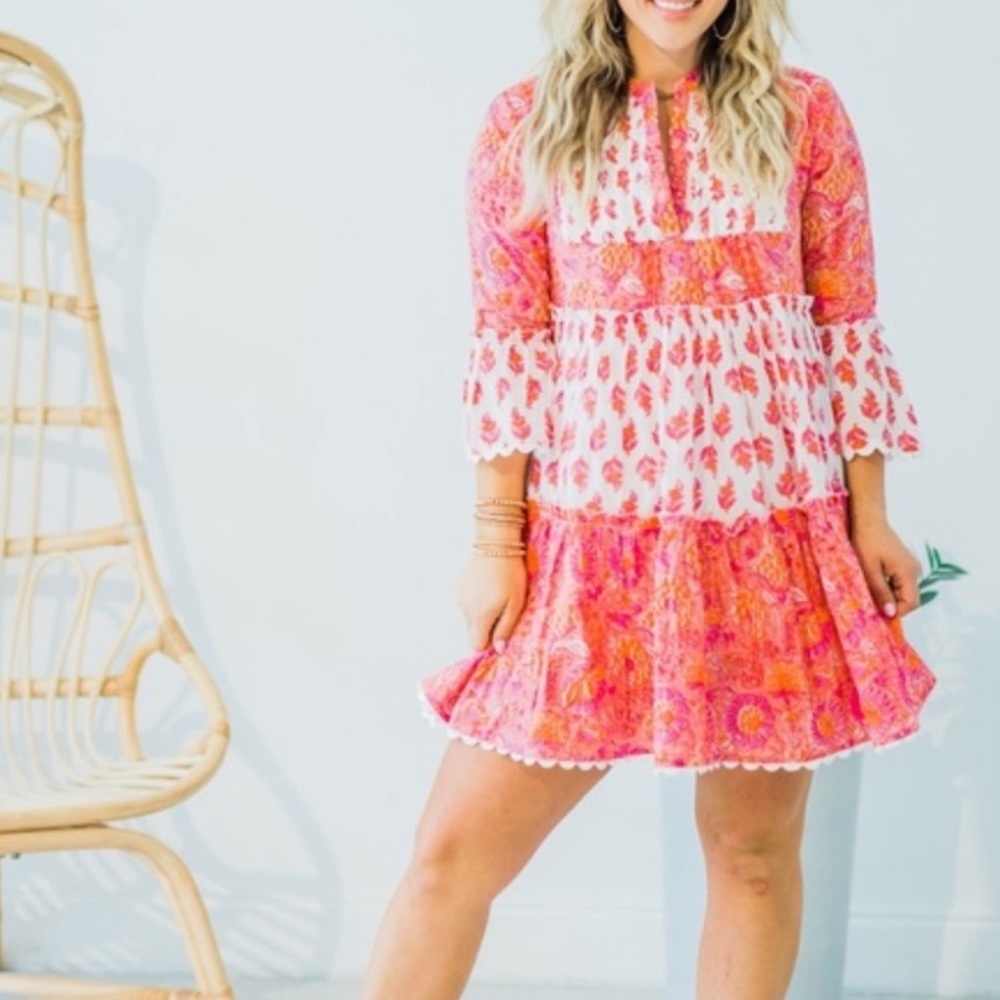 Meher’s The Label Boho Block Print Mini Dress 100% Cotton Size M NWT